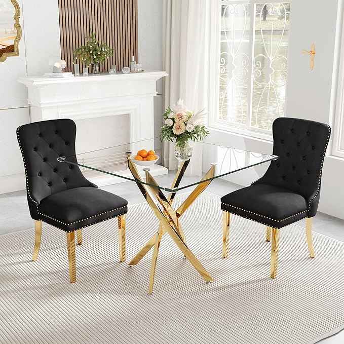 AF ARTISAN FURNITURE Square Glass Dining Table for 4, 36'' Modern Kitchen Table with Tempered Glass Top, Dining Table for Office Kitchen Living Meeting Room Small Space, Golden