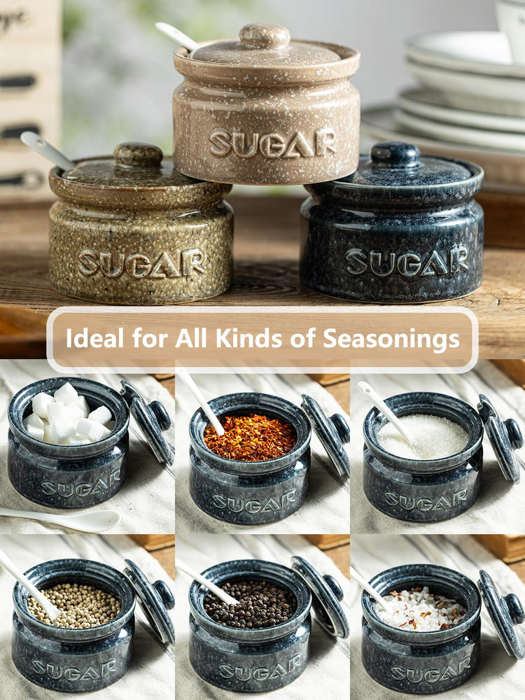10oz Ceramic Sugar Bowl with Lid and Spoon for Coffee Bar (13.59 Count)