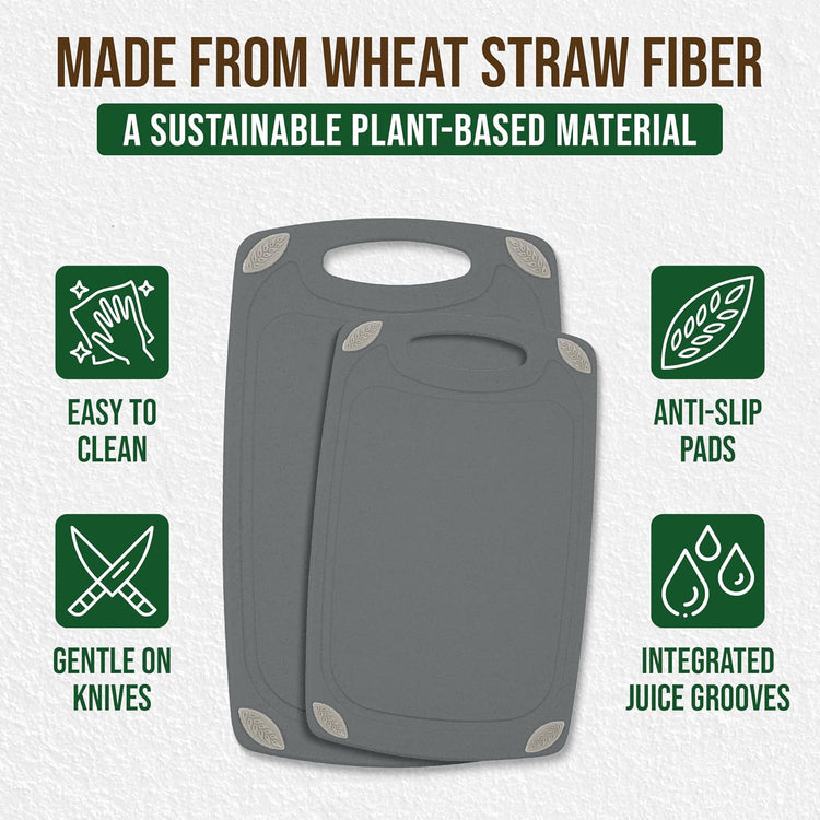2-Piece Reversible Cutting Board Set Made from Natural Food Grade Wheat Straw Material - Eco-Conscious Alternative to Plastic - Gluten Free & BPA Free Chopping Boards for Kitchen