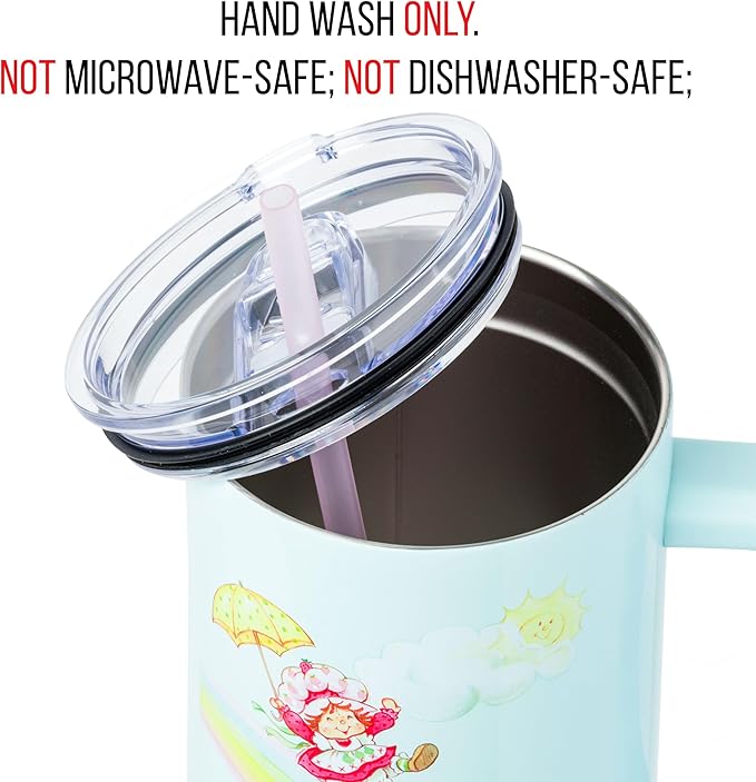 Silver Buffalo Strawberry Shortcake and Custard Double Walled Stainless Steel Tumbler with Handle, Fits in Standard Cup Holder, 40 Ounces