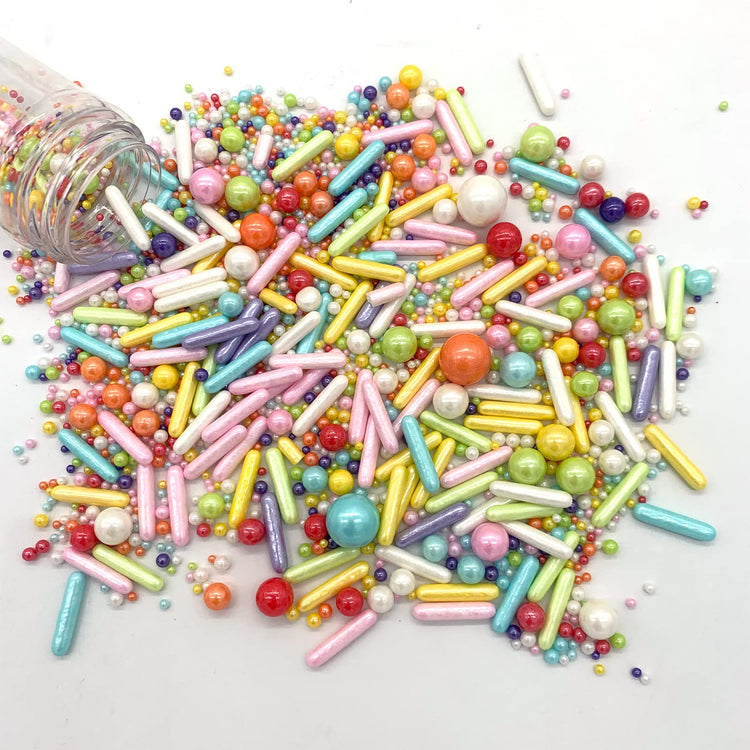 Rainbow Sprinkle Mix Pearl Sugar Candy Mix Size Baking Cake Decorations Cupcake Toppers Cookie Decorating Ice Cream Celebrations Shaker Jar Wedding Shower Party (4.58 Ounce)