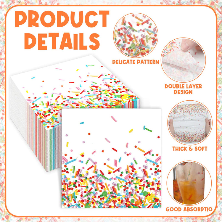 100 Pcs Sprinkles Donut Napkins Birthday Party