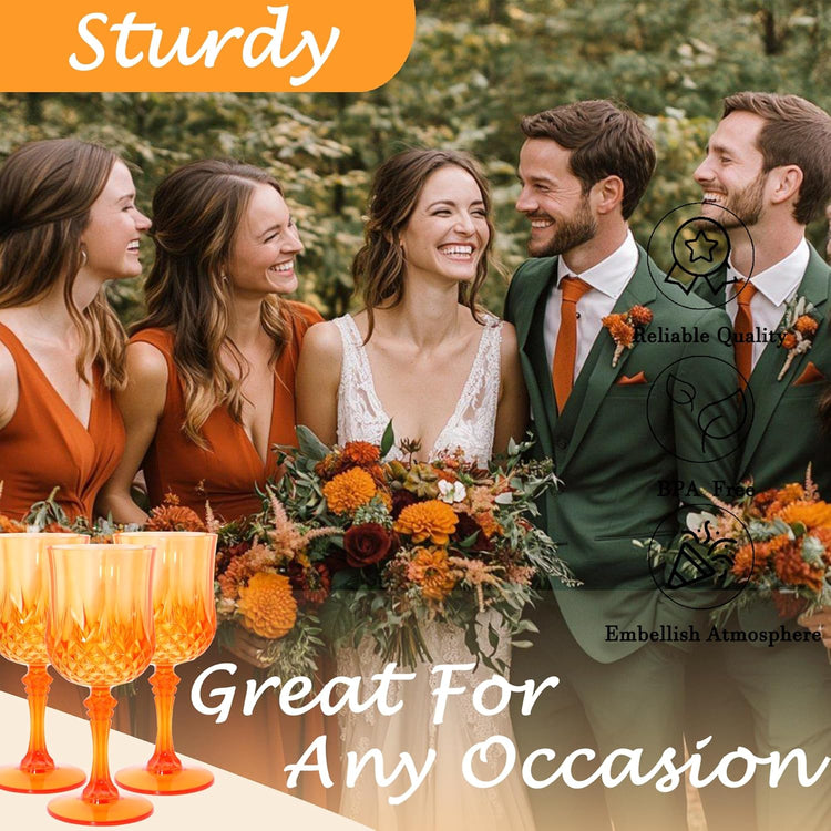 Plastic Wine Glasses,Plastic Goblets Vintage Style Cordial Drinking Glasses for Wedding Reception, Grand Event Party Supplies (24, Pumpkin orange)