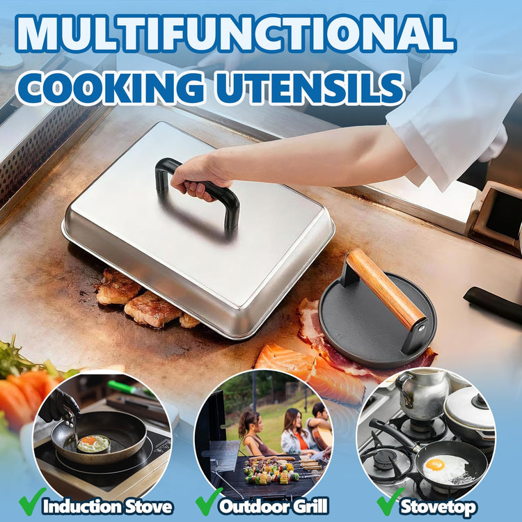 Griddle Basting Cover Dome & Round Burger Press for Blackstone Accessories