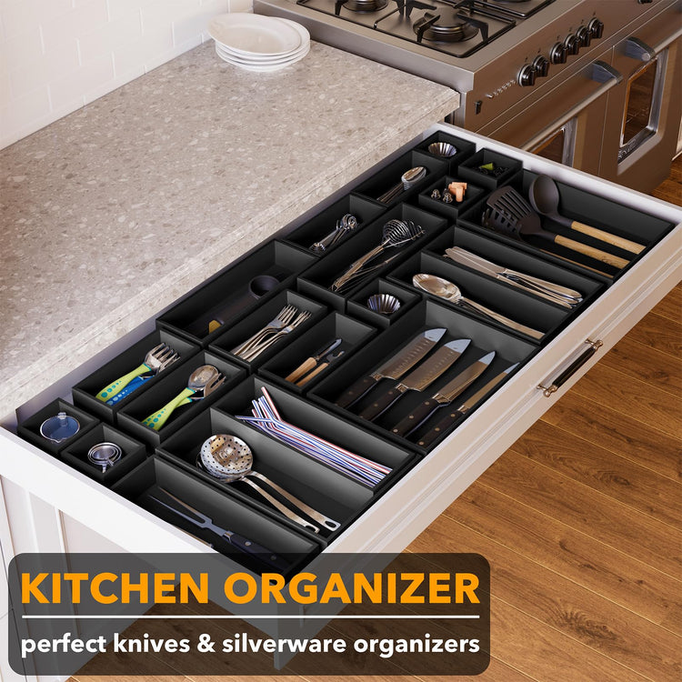 21 Piece Bamboo Drawer Organizer Storage Boxes Set