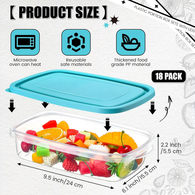 18 Pcs 33 Oz/ 4 Cups Plastic Food Storage Containers with Lids Portion Box Sets with Cover Stackable Plastic Containers with Lids Microwave Freezer Dishwasher Safe(Blue)