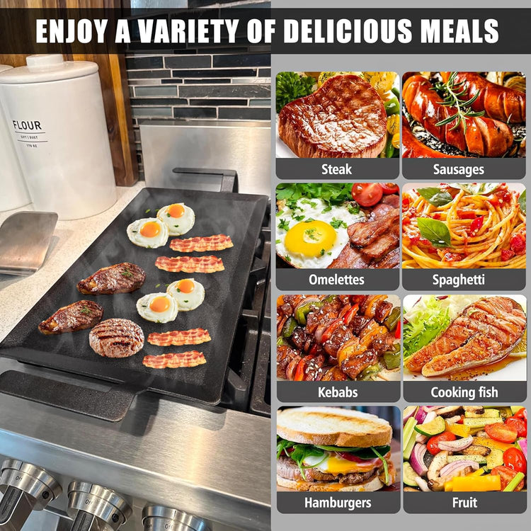 SafBbcue Carbon Steel Griddle Plate for Gas Grill, Carbon Steel Pan for Stove Top, Flat Top Griddle for Outdoor Charcoal Grill, Direct Flame Safe & Induction Compatible, Universal Multi-Use 24" x 10" - Nestoria