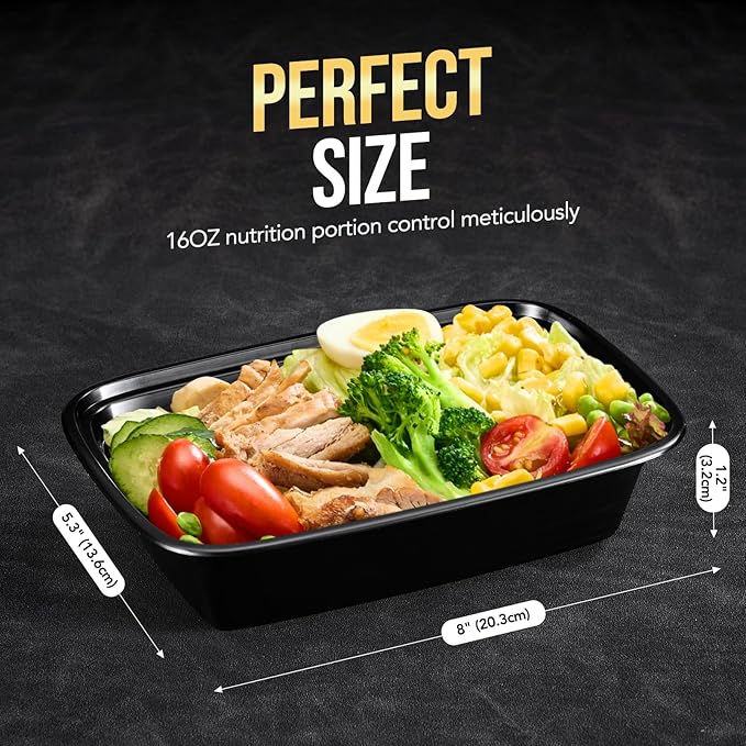 Glotoch 50-Pack Meal Prep Containers with Lids (16oz) - Airtight Leakproof Food Storage Containers - Reusable BPA-Free Plastic Containers - Stackable Bento Lunch Boxes