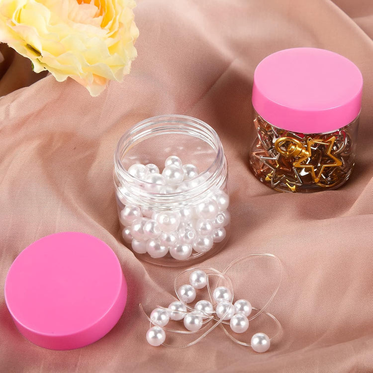 SATINIOR 6 Pack 2 oz Plastic Jars Containers with Lids Wide-mouth Refillable Leakproof Reusable Round Empty Jars for Travel Cosmetic Dry Food Spice Candy Cookie Home Kitchen Organizing(Pink)