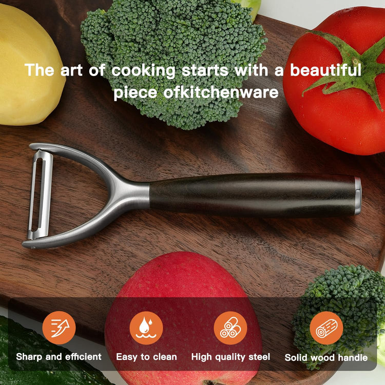 Premium Y Type 304 Stainless Steel Multifunctional Kitchen Peeler Real Wood Handle Ultra Sharp Blade Vegetable Potato Apple(Agarwood)