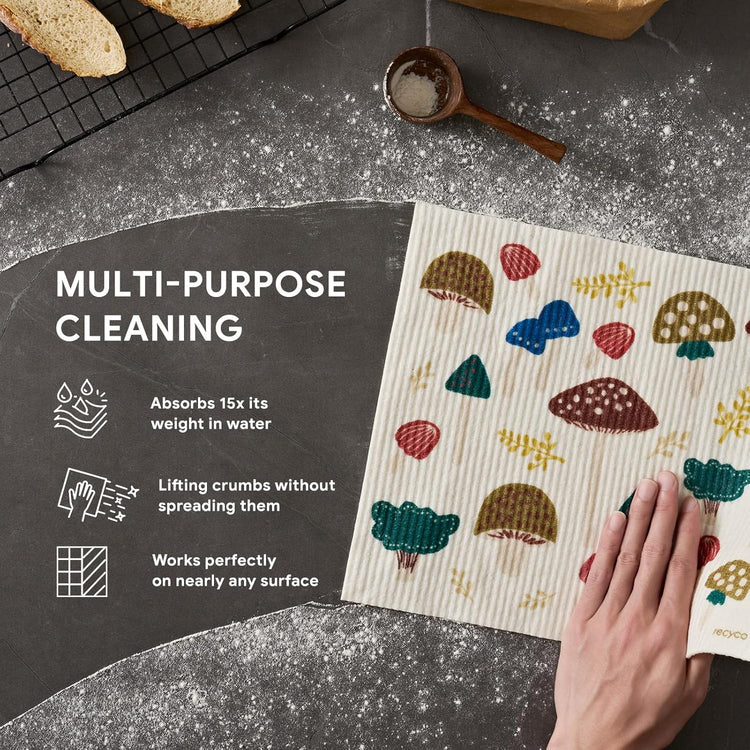 RECYCO Swedish Dishcloths for Kitchen | 4 Pack Oversized Washable Dish Rags | Large Cellulose Reusable Cleaning Paper Towels | Absorbent Counter Dish Cloth Sponge XL Kitchen Wipes, 12" L x 10" W - Nestoria