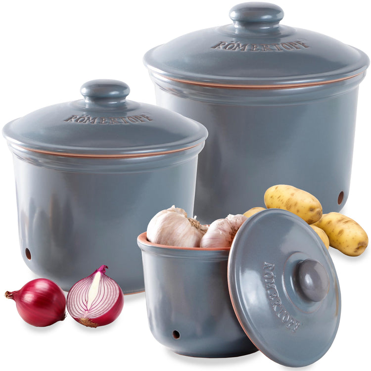 Romertopf Freshness Storage Potato Onion Garlic Clay Pot Set of 3 with Lids (3 Count)