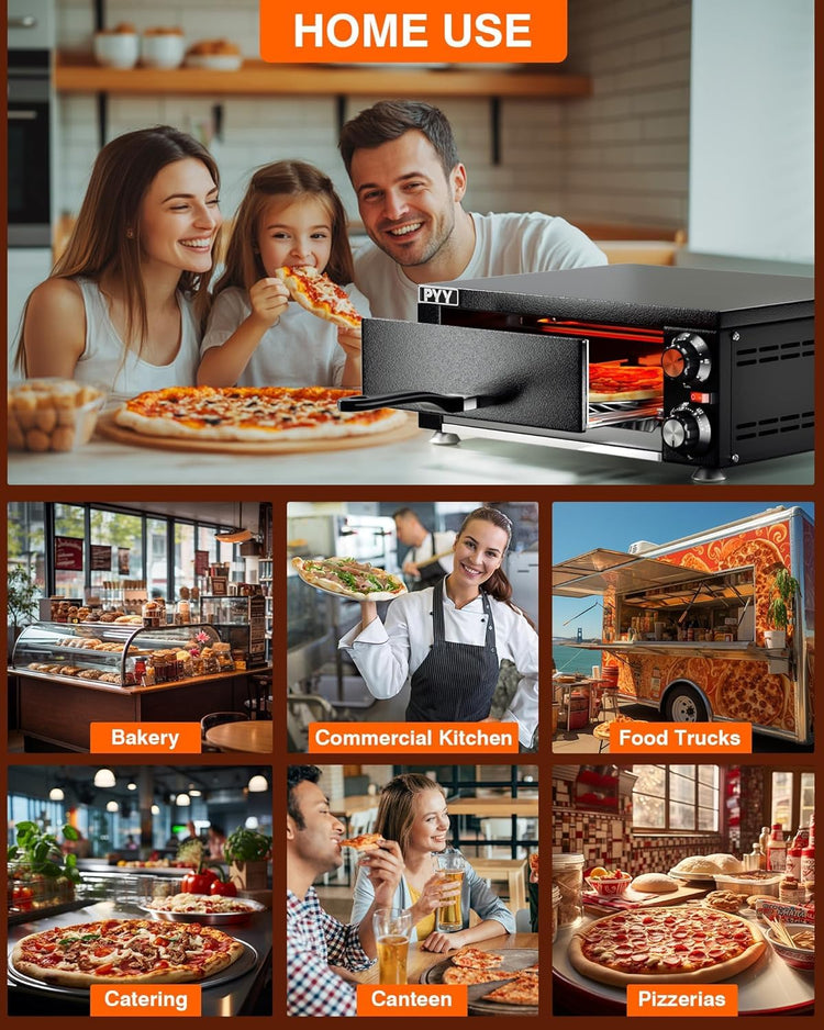 Commercial Electric Pizza Oven 12 in 1100W Sealed Stainless Steel Countertop Pizza Maker with Timer for Restaurant