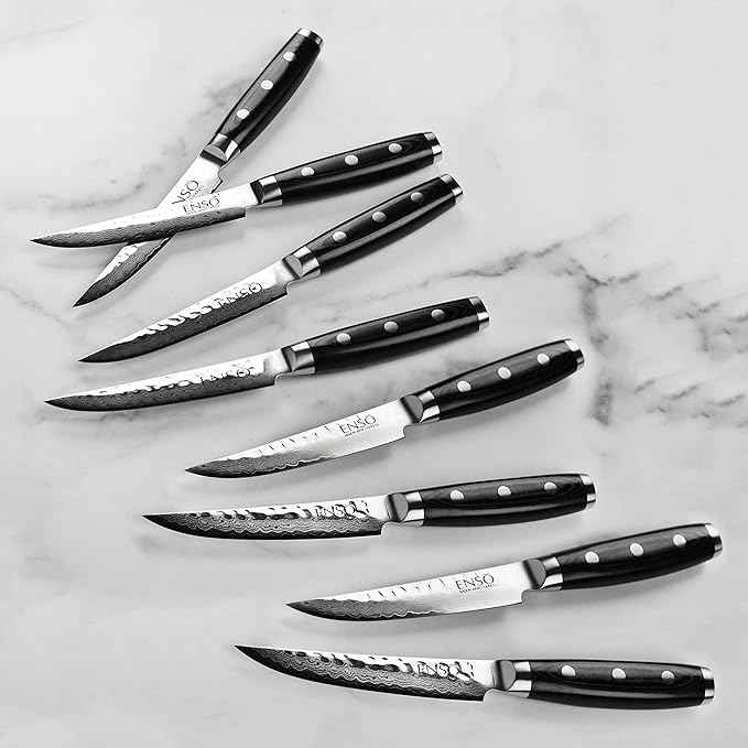 Enso Knife Set - Made in Japan - HD Series - VG10 Hammered Damascus Japanese Stainless Steel with Gray Ash Knife Block - 25 Piece