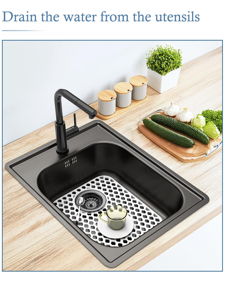 2 Pack Silicone Sink Protector Mat for Kitchen Sink Rear Drian White