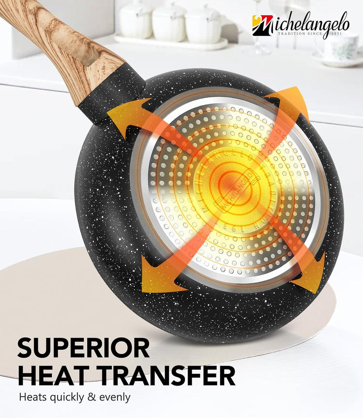 MICHELANGELO Non Stick Frying Pans - 12 Inch Nonstick Frying Pan with Glass Lid, Large Stone Fry Pan with Ergonomic Handle, Induction Compatible, Black