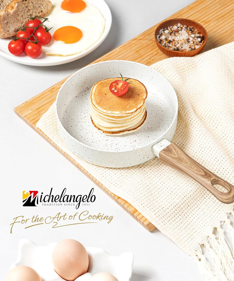 MICHELANGELO Small Frying Pan Nonstick - 6 Inch Single Egg Frying Pan, Mini Skillet with Stay-Cool Handle, Non-Toxic Omelette Pan, White