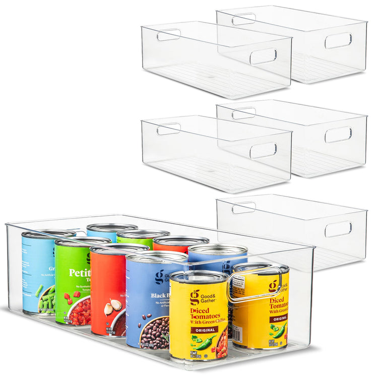 Plastic Food Storage 6 Pack Clear Container Bin with Handles for Organizing Kitchen (6 Count)