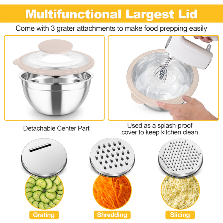 Mixing Bowls Stainless Steel Salad Serving Bowl with Clear Lids (5 Count)
