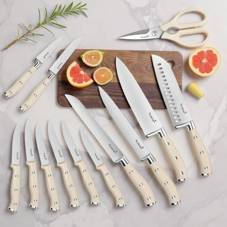 Upgraded Knife Set High Carbon Stainless Steel Sharper Blade Ergonomic Handle (15 Count)