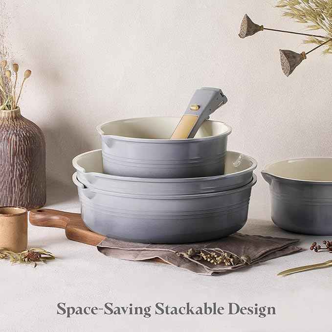 CAROTE 17Pcs Titanium Cookware Set, Pots and Pans Set Non Stick, Kitchen Cooking Set with Detachable Handle, Non Toxic Induction Cookware, Dishwasher/Oven Safe