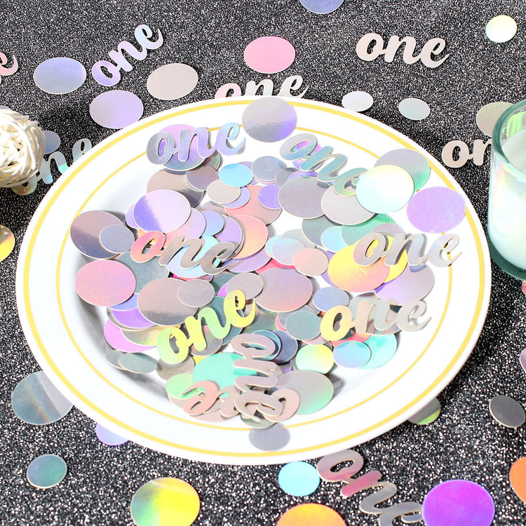 One Birthday Confetti Iridescent Baby First Birthday Decorations Circle Table Scatter Baby Shower The First Year Anniversary Party Table Decor Supplies 300PC (300 Count)