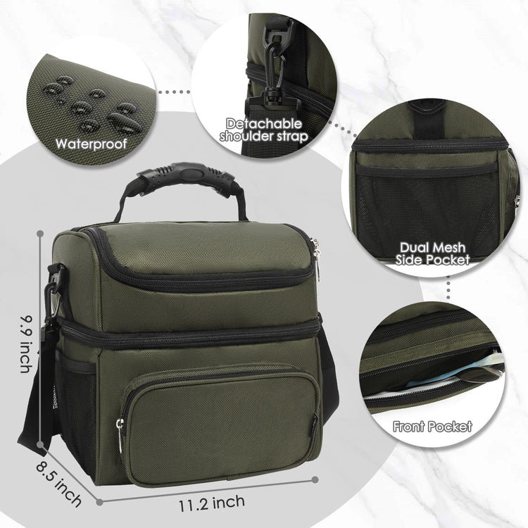 Double Layer Cooler Insulated Lunch Bag Adult Lunch Box Large Tote Bag for Men (2 Count)