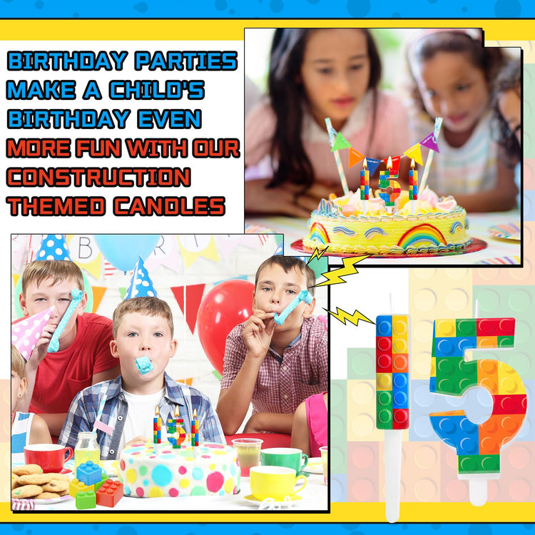 7 Pcs Building Block Themed Birthday Candles Set Building Blocks Number 5 Candle Cake Topper for Building Block Party Decoration Supplies (7 Count)