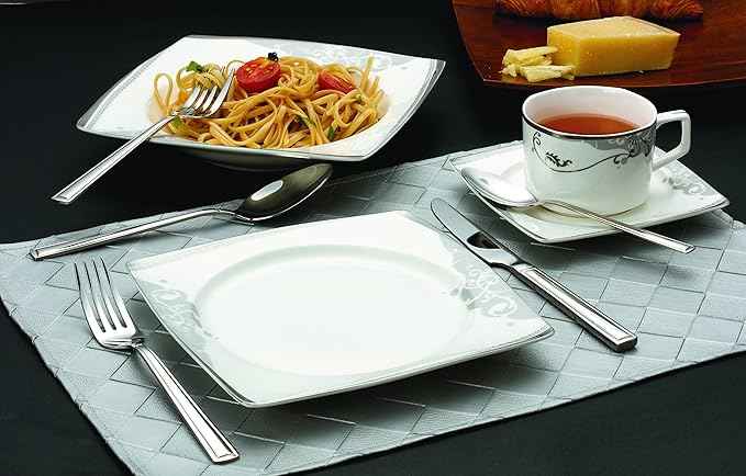 Lorenzo 57 Piece Elegant Bone China Service for 8 Belle Dinnerware Sets, Silver