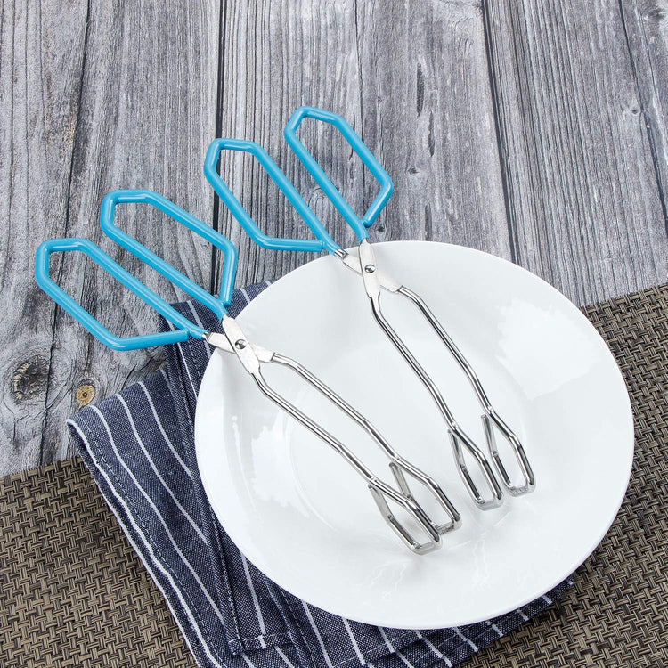 MSY BIGSUNNY Stainless Steel Scissor Tongs Heavy Duty Cooking Tongs with Soft Handles (2, blue 11" + 11")