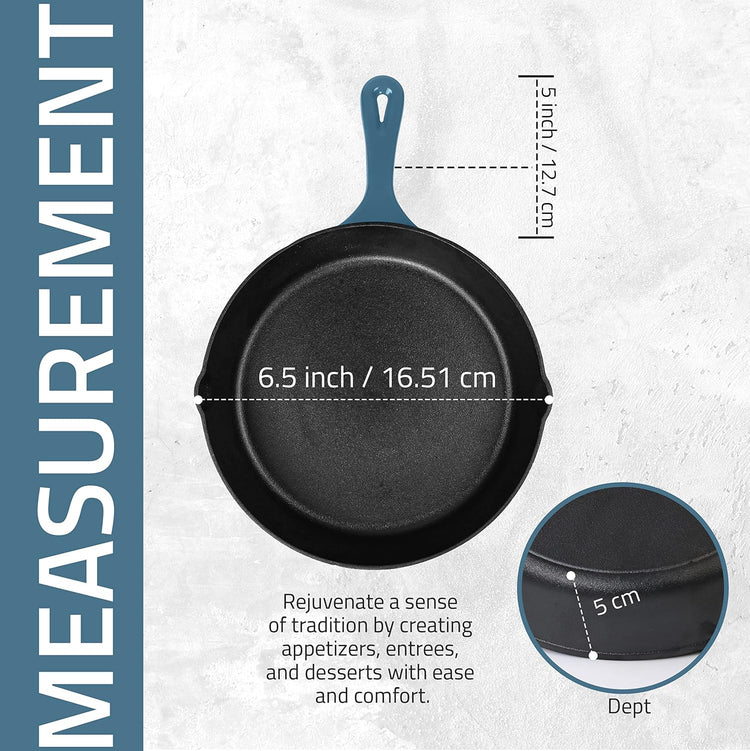 Utopia Kitchen Cast Iron Frying Pan 6.5 Inch, Cast Iron Chefs Pan, Pre Seasoned Skillet, Safe Grill Cookware for Indoor & Outdoor Use, Teal - Nestoria