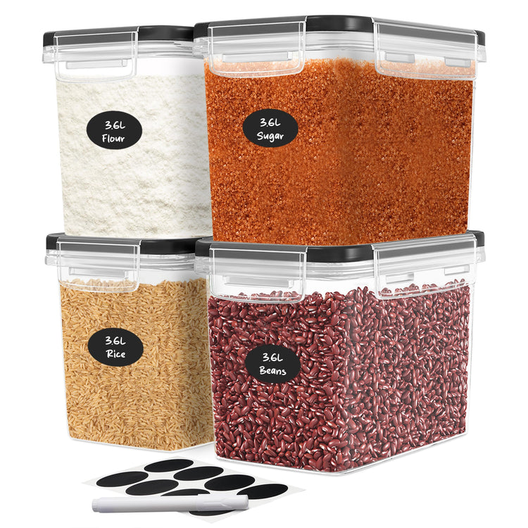 Flour Sugar Storage Containers Set of 4; 3.6L Plastic Airtight Food Storage Containers with Lids for Kitchen Pantry Organization and Storage (4 Count)