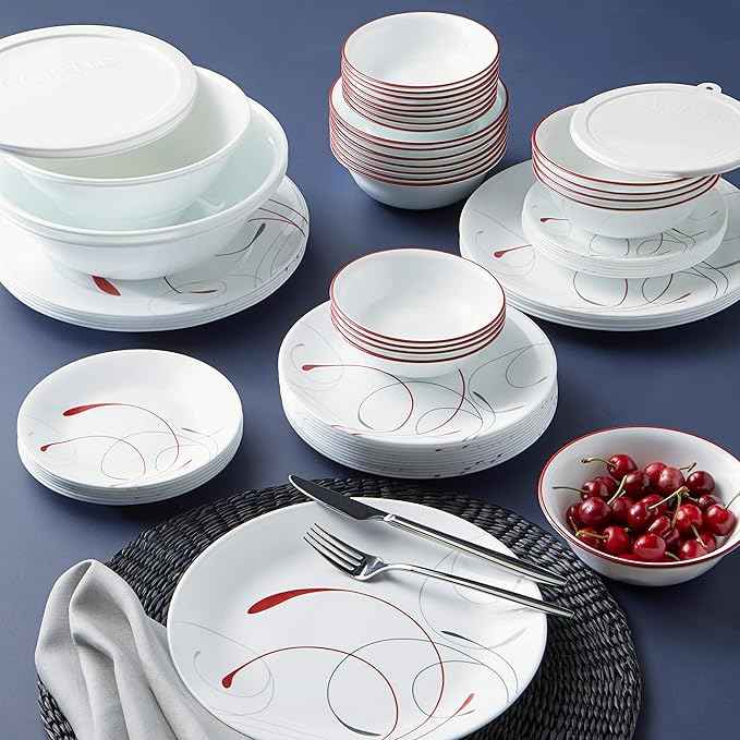Corelle Vitrelle 78-Piece Service for 12 Dinnerware Set, Triple Layer Glass and Chip Resistant, Lightweight Round Plates and Bowls Set, Splendor