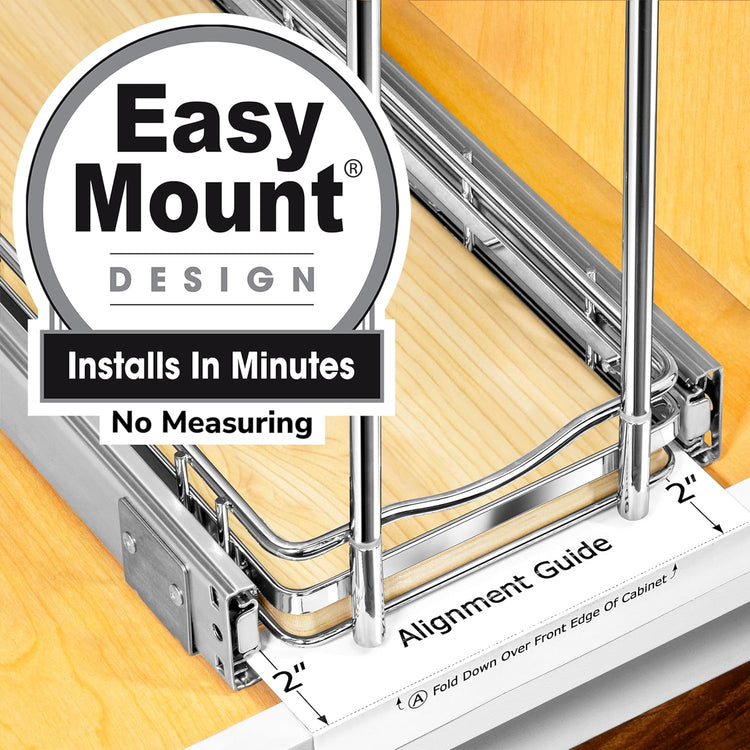 LYNK PROFESSIONAL® Élite™ Pull Out Spice Rack Organizer for Inside Kitchen Cabinets - 6"x21" - Slide Out Drawer – Wood/Chrome Sliding Spice Cabinet Organization Shelf Racks - 3 Tier