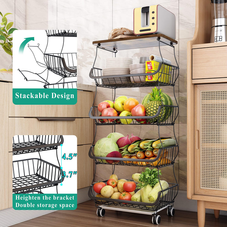 5 Tier Fruit and Vegetable Basket Stand for Kitchen