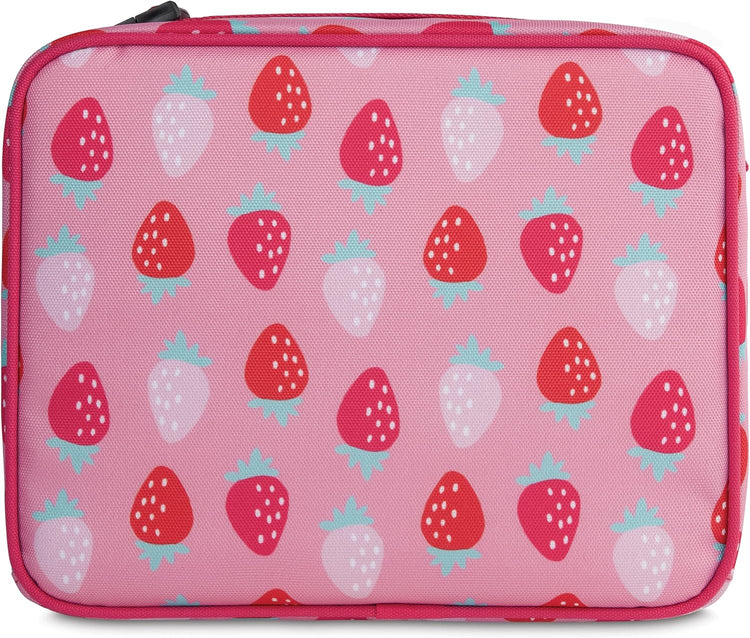 PackIt Freezable Classic Lunch Box, Sweet Strawberry, Built with ECOFREEZE Technology, Collapsible, Reusable, Zip Closure With Zip Front Pocket and Buckle Handle, Designed for Fresh Lunch On the Go