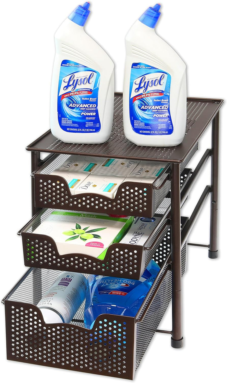 Simple Houseware Stackable 3 Tier Sliding Basket Organizer Drawer, Bronze