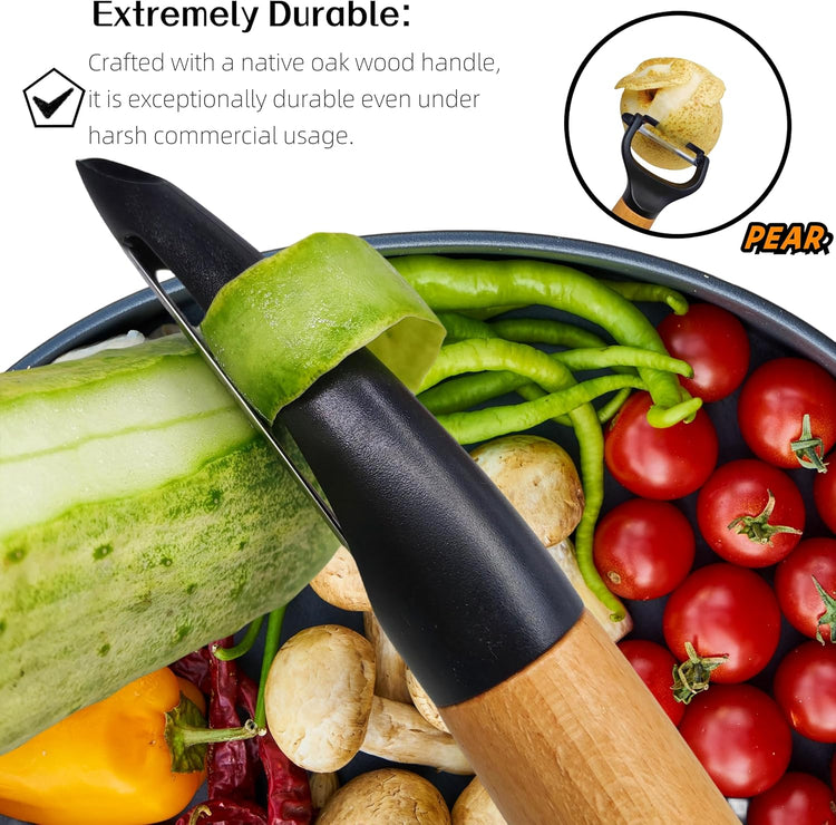 Trez Treamer 2 pack Vegetable Peelers for Kitchen, Super Sharp Wooden Potato Peeler Set Apple Cucumber Carrot Fruit Potatoes Veggie Peeler Bulk with Stainless Steel Blade,Dishwasher Safe