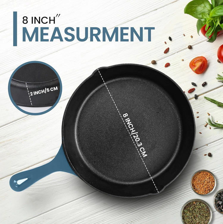 Utopia Kitchen Cast Iron Frying Pan 8 Inch, Cast Iron Chefs Pan, Pre Seasoned Skillet, Safe Grill Cookware for Indoor & Outdoor Use, Teal - Nestoria
