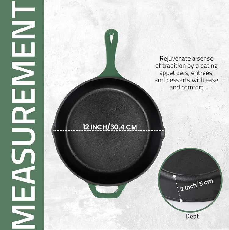 Utopia Kitchen Cast Iron Frying Pan 12.5 Inch, Cast Iron Chefs Pan, Pre Seasoned Skillet, Safe Grill Cookware for Indoor & Outdoor Use, Green - Nestoria