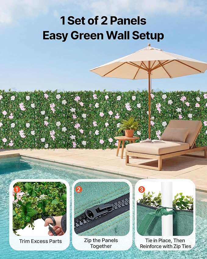 VEVOR Artificial Luxury Flower Wall Backdrop, 2 PCS, Each Panel 2 x 8 ft, Gorgeous 3D Silk Floral Backdrop Pet Friendly, Easy Installation Flower Wall Panel for Wedding, Event, Party,Mixed Leaf