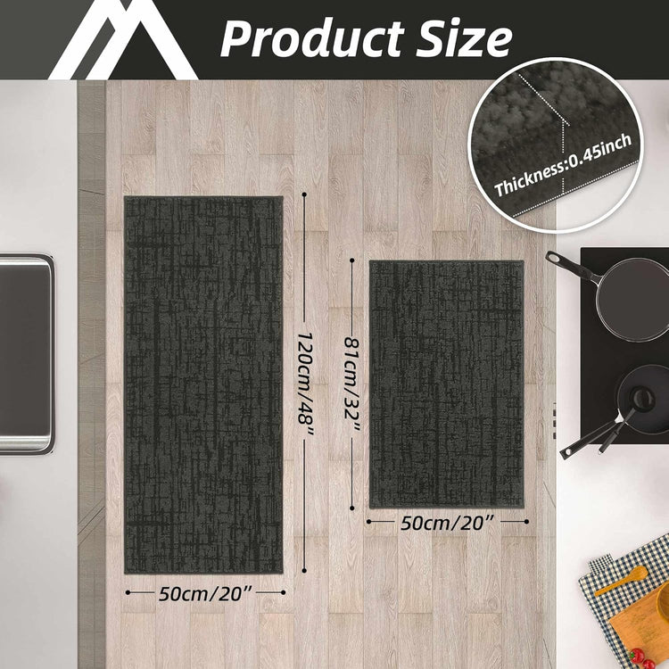 COSY HOMEER Kitchen Rugs 20"x32"+20"x48" Absorbent Soft Kitchen Mats for Floor Non Slip Kitchen Runner Rug Polyester Washable Kitchen Floor Mats for Sink Mat,Hallway,Laundry,Dark Grey