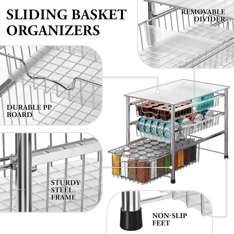 Stackable 3 Tier Sliding Basket Organizer Drawer