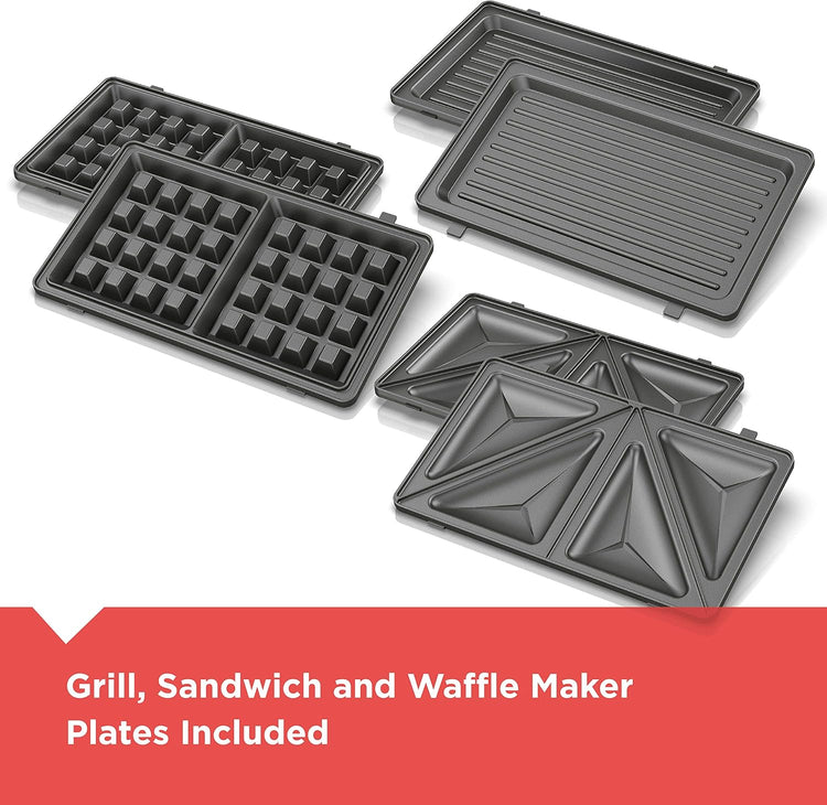 BLACK+DECKER 3-in-1 Waffle Iron, WM2000SD, Grill and Sandwich Press, Non-Stick Removable Plates, Space Saving Compact Design