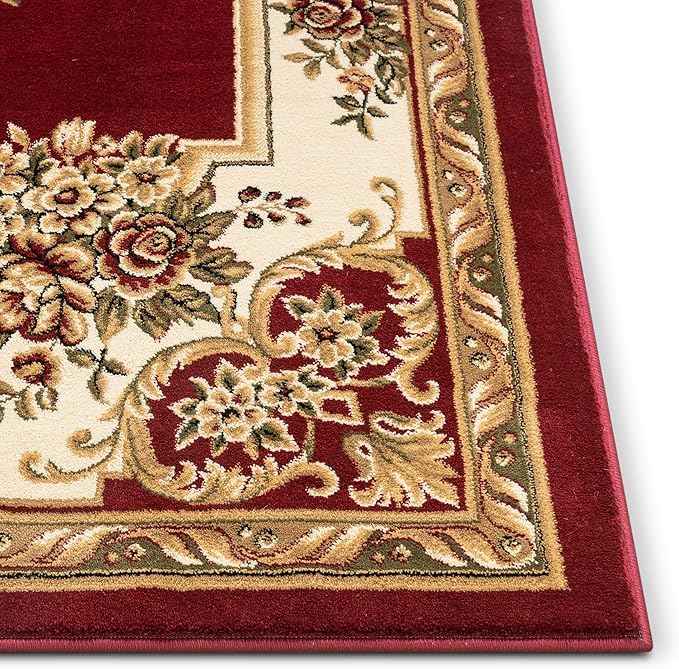 Pastoral Medallion Red French European Formal Traditional 2x7 (2'3" X 7'3") Runner Rug Stain/Fade Resistant Contemporary Floral Thick Soft Plush Hallway Entryway Living Dining Room Area Rug