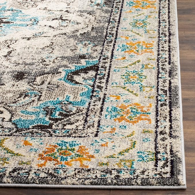 SAFAVIEH Monaco Collection Runner Rug - 2'2" x 8', Grey & Light Blue, Non-Shedding & Easy to Clean, Distressed Medallion Design, Ideal for Hallway, Foyer, Entryway, Kitchen, Bedroom (MNC243G)