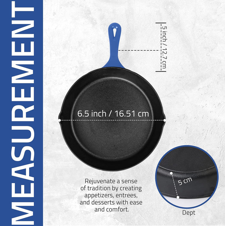 Utopia Kitchen Skillet 6.5 Inch, Cast Iron Chefs Pan, Pre Seasoned Skillet, Safe Grill Cookware for Indoor & Outdoor Use, Blue - Nestoria