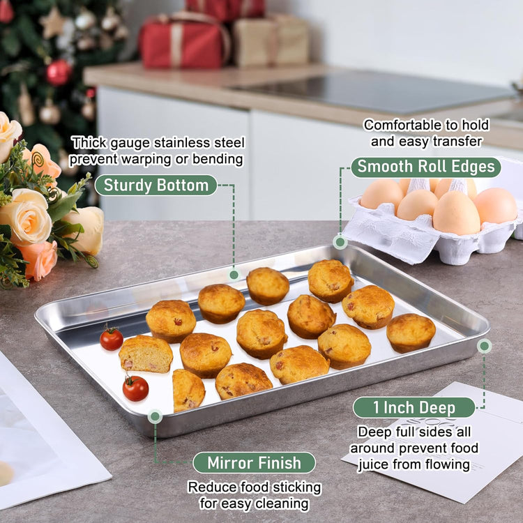 Quarter Sheet Pan with Wire Rack Set (2 Baking Sheets+2 Racks), Homikit Stainless Steel Baking Tray with Grid Cooling Rack for Toaster Oven Roasting, Metal Bacon Cookie Jelly Roll Pan, 12" x 10" Inch