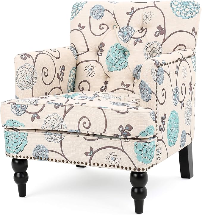 Christopher Knight Home Harrison Fabric Tufted Club Chair, White / Blue (29.5"D x 28"W x 33.5"H)
