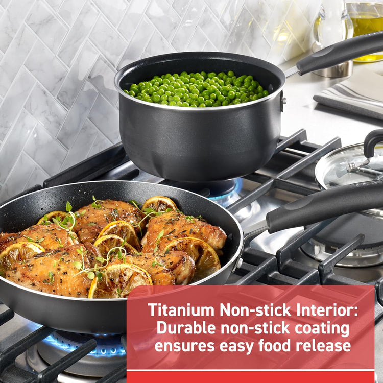 T-fal Signature Nonstick Cookware Set 12 Piece, Oven Broiler Safe 350F, Pots and Pans, Kitchen Cooking Set w/Fry Pans, Saucepans, Saute Pan, Dutch Oven, Griddle, Kitchen, Home, Dishwasher Safe, Black